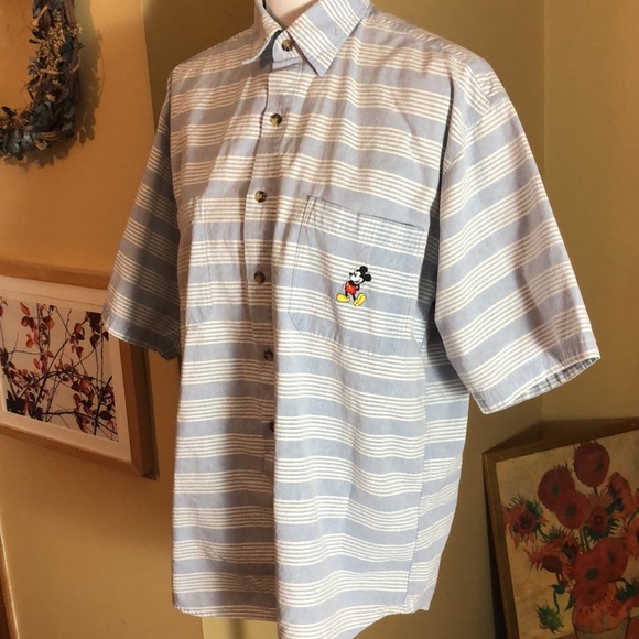 Vintage WALT DISNEY sz Medium Buttonfront Stripe Embroidered Mickey Mouse Cotton - Picture 14 of 16
